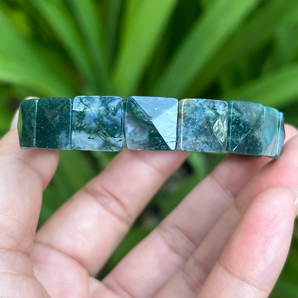 Stretchable faceted moss agate soft bangle 1267